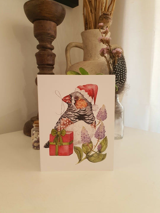 Christmas Zebra Finch | Blank Greeting Card